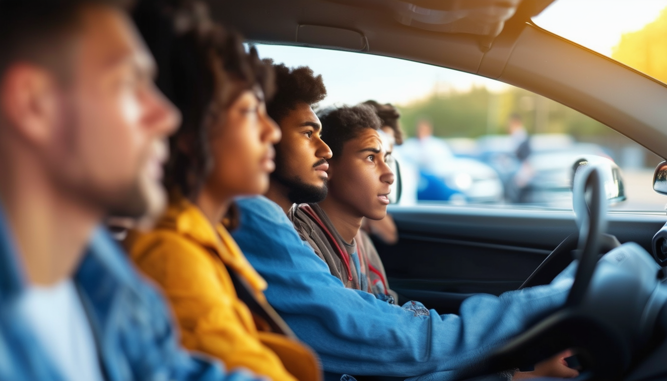 A diverse group of new drivers attentively listeni