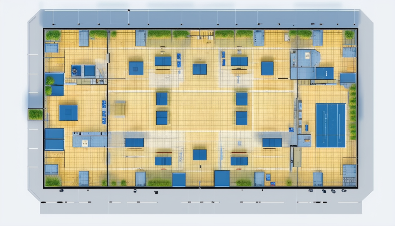 A top-down view of a well-organized school layout 